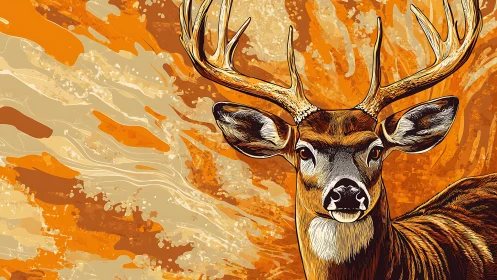 Stylized whitetail deer portrait in dynamic amber waves.
