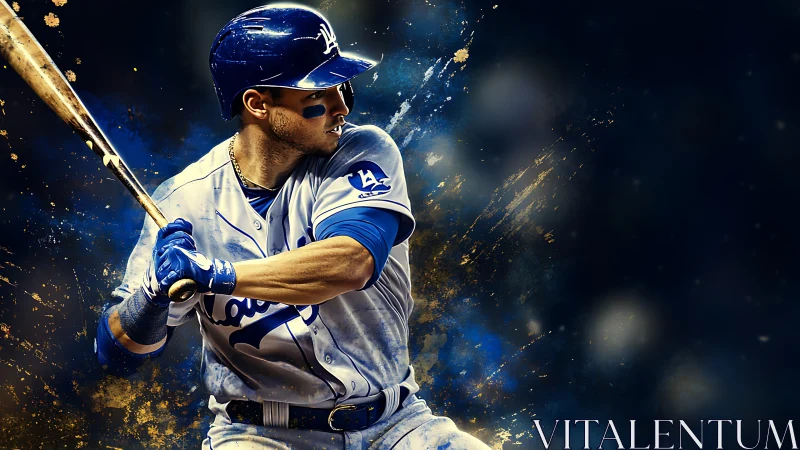 Stadium lights dissolve as the slugger erupts from cosmic paint