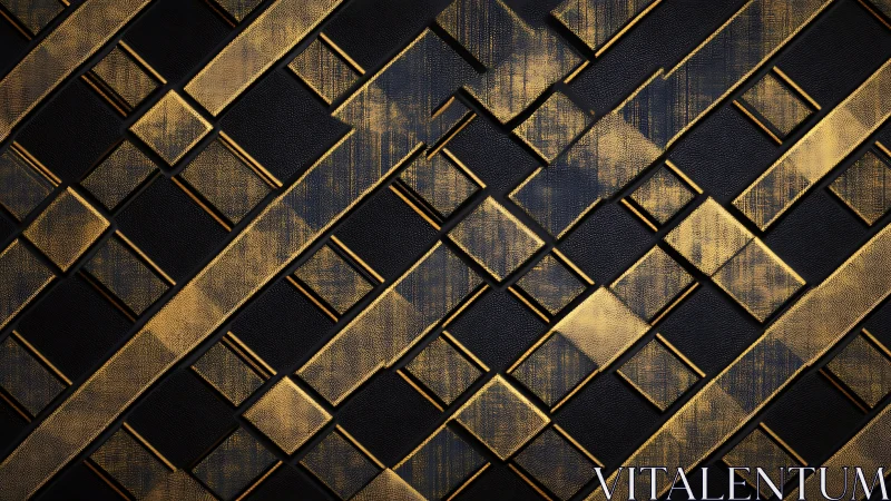 Geometric gold lattice shimmers over textured black surface.