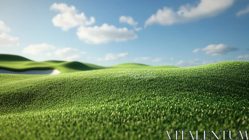 Green grassy hills under blue sky with scattered clouds.