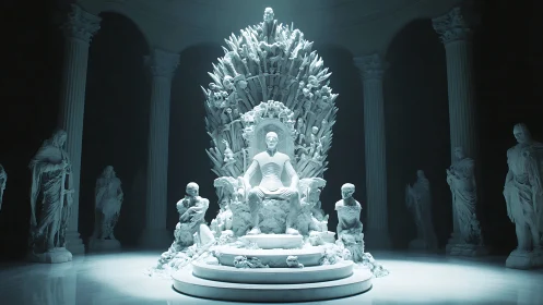 Monumental white marble ruler on throne of entwined bodies