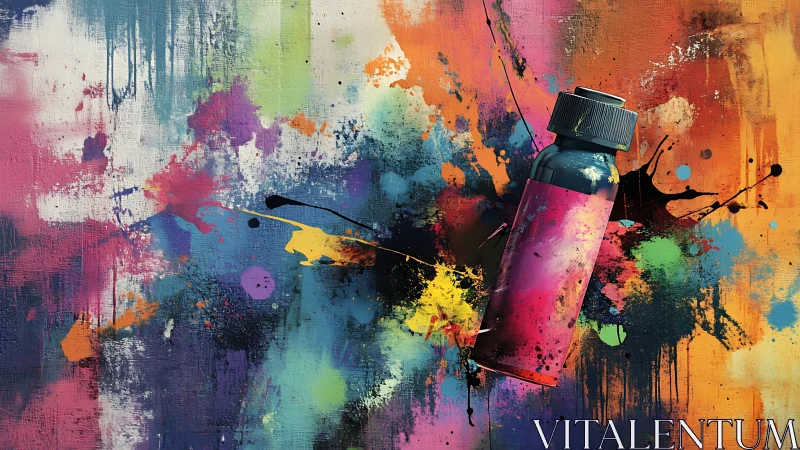 Color-burst bottle dancing through bold paint splashes.