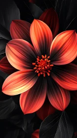Red Cosmos Bloom with Vivid Gradient Petals Against Dark Background.