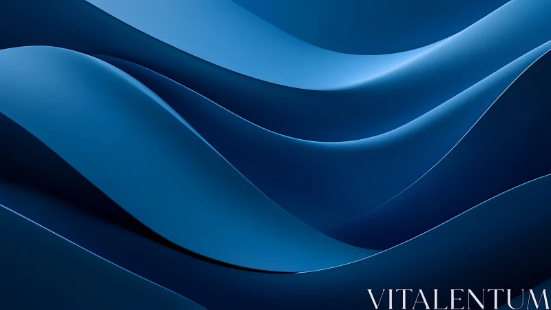 Curved cobalt gradient waves with layered abstract ribbon forms