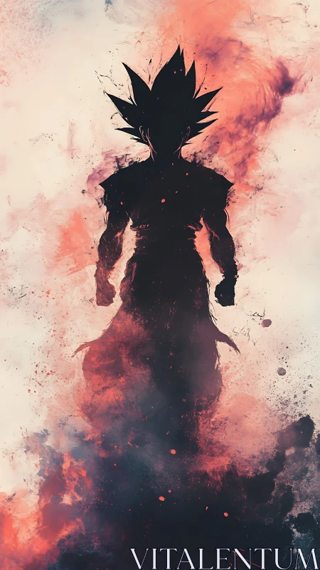 Shadow-charged warrior rising through cosmic embers.