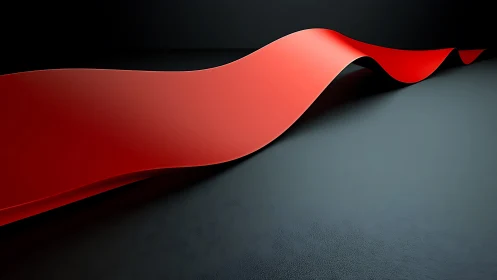 Red ribbon-like surface curves across dark minimalist ground.
