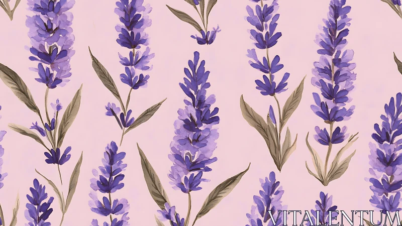 Lavender flower stems arranged in vertical pattern on pale background