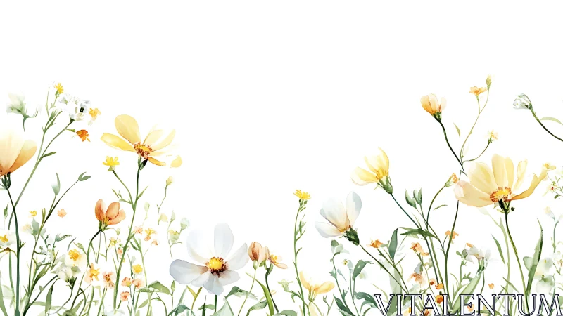 Delicate Wild Cosmos Composition with Soft Pale Yellow and White Blossoms.