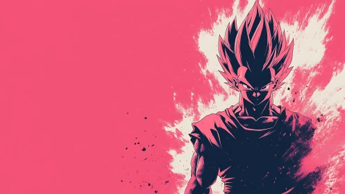 Glowing anime warrior stands in bold pink energy storm