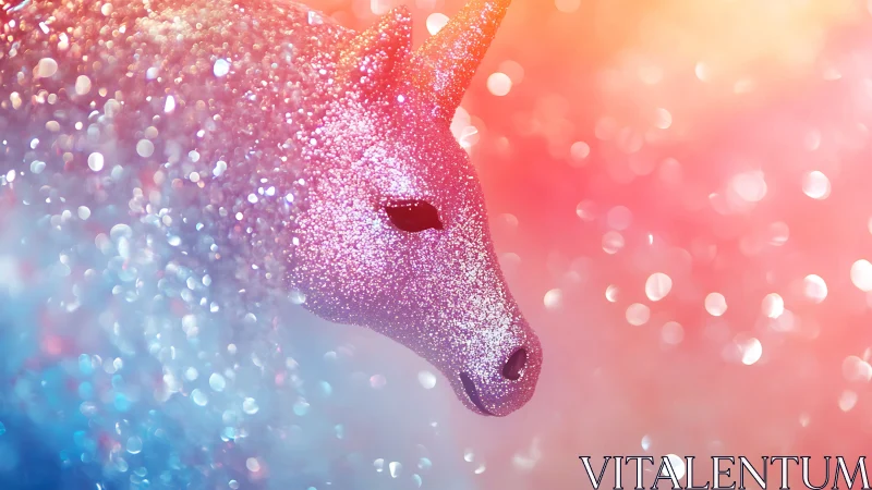 Glittering unicorn profile shimmers in dreamy pastel bokeh.