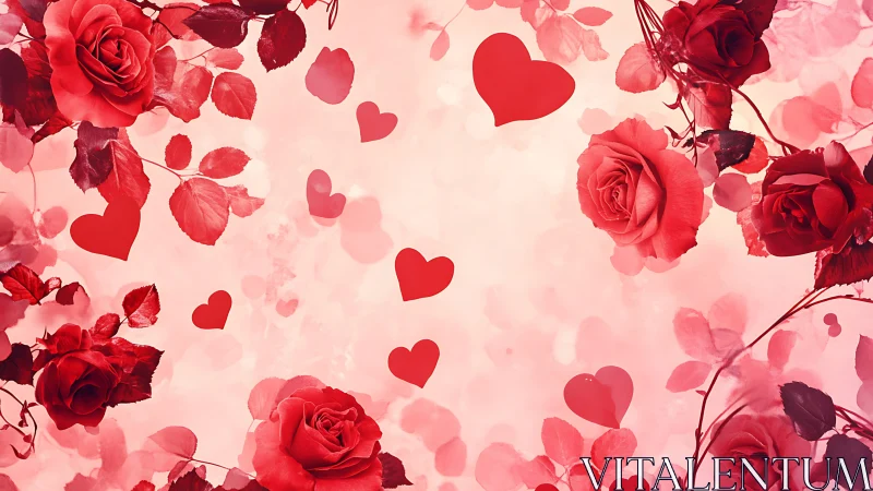 Romance Blooms Through Crimson Petals and Floating Hearts