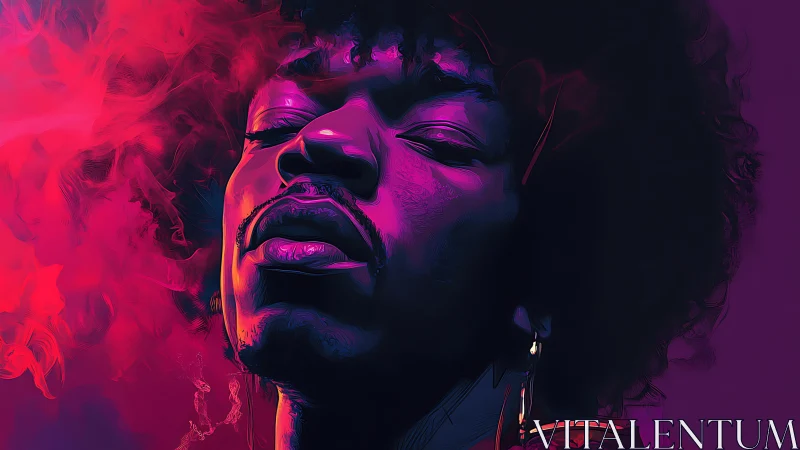 Neon smoke serenade around a blissed-out electric dreamer.