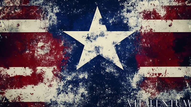 Textured grunge star emblem over distressed tricolor flag.