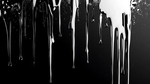 Black and white glossy liquid drips on dark gradient background.