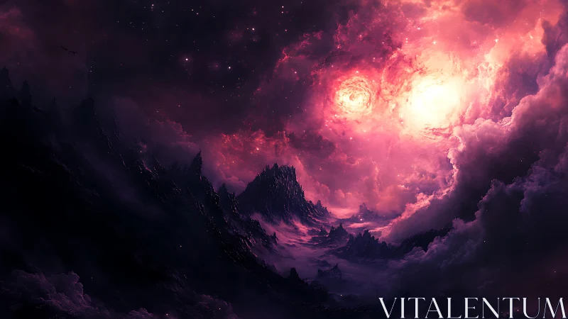 Twin cosmic storms ignite a crimson valley of jagged night