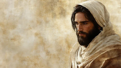 Bearded robed man rendered in realistic digital portrait