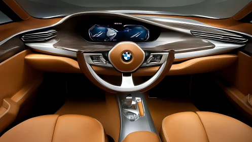 BMW concept cockpit with tan leather and digital displays.