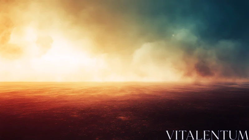 Ethereal desert horizon under blazing, cinematic sky.