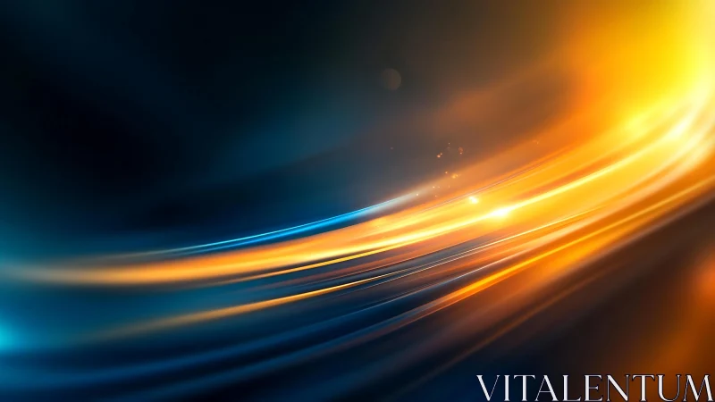 Dynamic Abstract Light Streaks in Blue and Gold Digital Art.