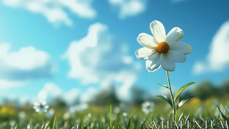 Radiant White Daisy Blooms Against a Perfect Blue Sky