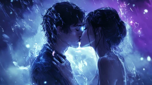 Ethereal Kiss: Luminous Embrace in Cosmic Light.