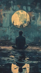 Quiet soul sits in soft moonlight, listening to the night