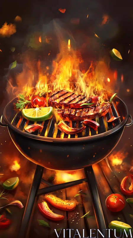 Spectacular Backyard Barbecue Flames Dance with Smoky Delight.