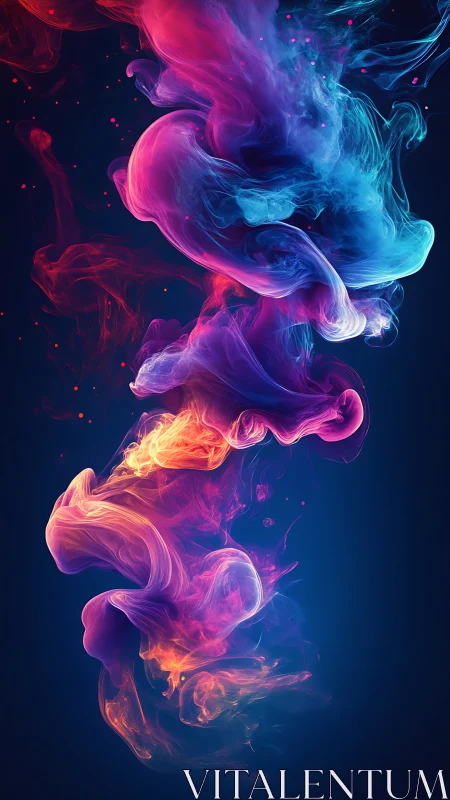 Vibrant neon ink clouds swirl in a dark cosmic space