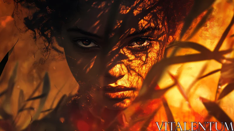 Luminous portrait under fractal foliage shadow mapping.