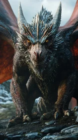 Hyperreal draconic predator in frontal cinematic stance.