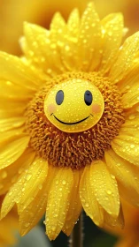 Sunny smiley sunflower beams with cheerful raindrop sparkle