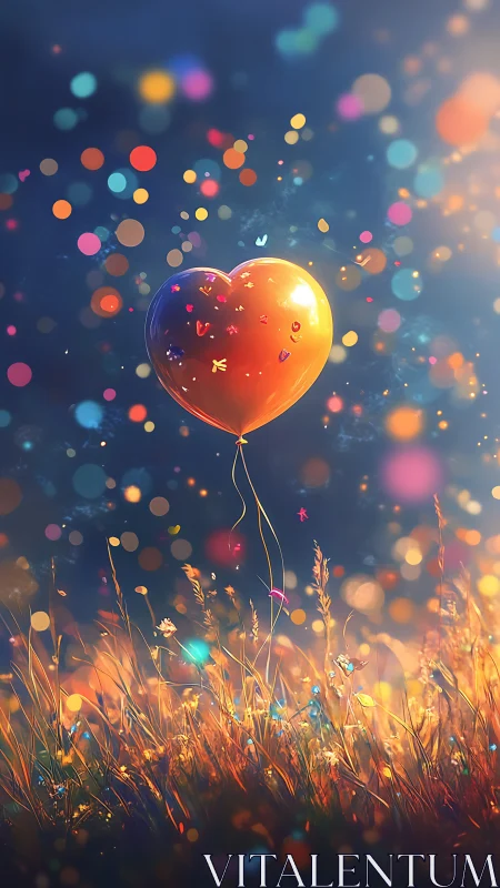 Heart-Shaped Balloon Rises Through Luminous Bokeh Field