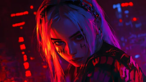 Cyberpunk neon portrait with dual-tone rim lighting focus.