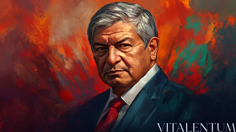 Stoic elder executive portrait in vivid brushwork lighting.