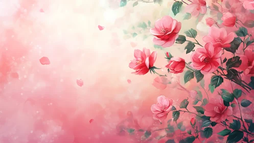 Blooming dreams cascade through rose-tinted wonder. Pink petals dance eternally.