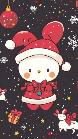 Cartoon rabbit character in red Christmas outfit pattern.