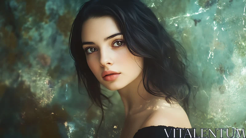 Moonlit gaze drifts above a tide of painterly teal shimmer