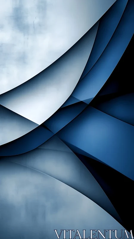 Curved steel-blue ribbons crossing a misted metallic field.
