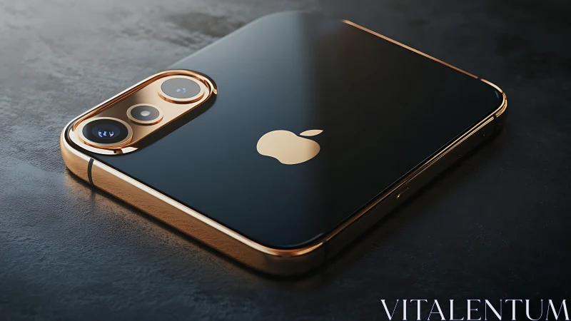Gold-trimmed iPhone with dual camera setup on dark surface