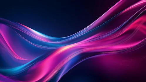 Neon light waves flow across deep gradient night background.