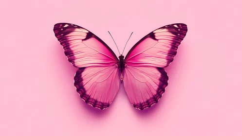 High-contrast pink butterfly with symmetric wing venation on flat background