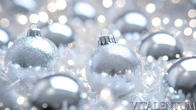 High-key macro of reflective silver baubles with shallow depth of field