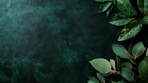 Tropical foliage frames a dark textured emerald backdrop