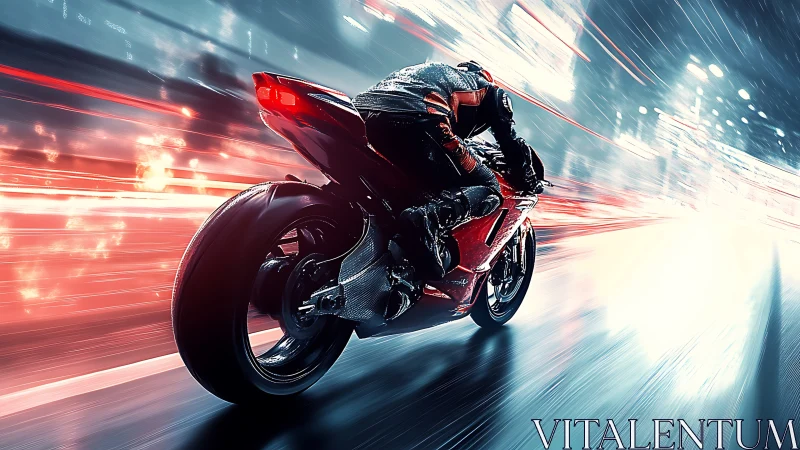 High-speed sportbike at night with dynamic motion blur trails