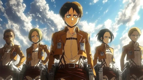 Storm-lit cadet squad marching into sky-slashed danger.