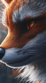 Hyperreal close-up profile of red fox muzzle and amber eye