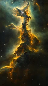 Star-forming nebula tower with glowing cosmic dust clouds.