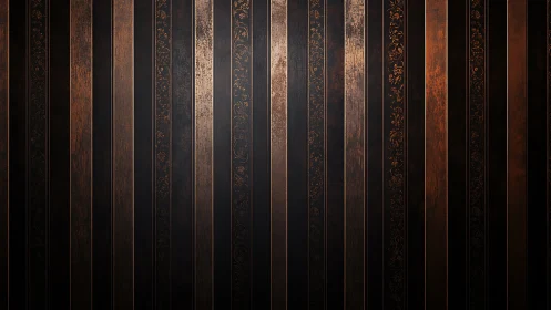Bronze-lacquered vertical panels with baroque filigree striping.