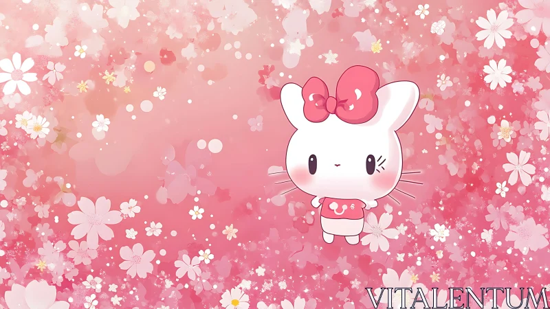 Kawaii bunny character on floral pink pastel background design.