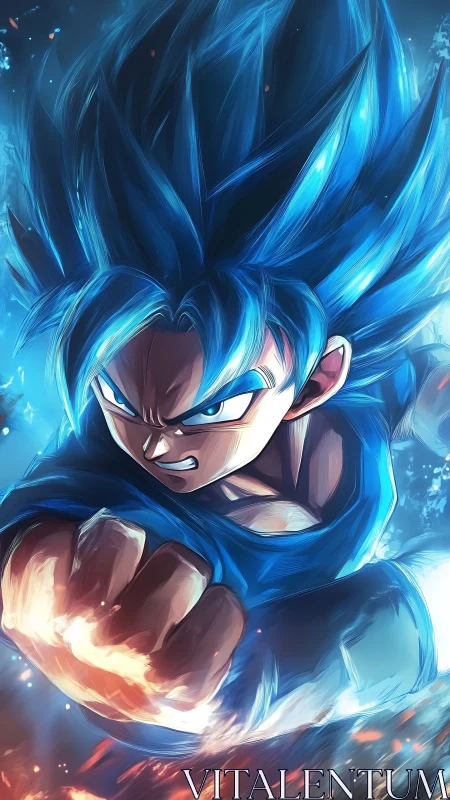 Blue energy warrior charging punch through glowing aura.